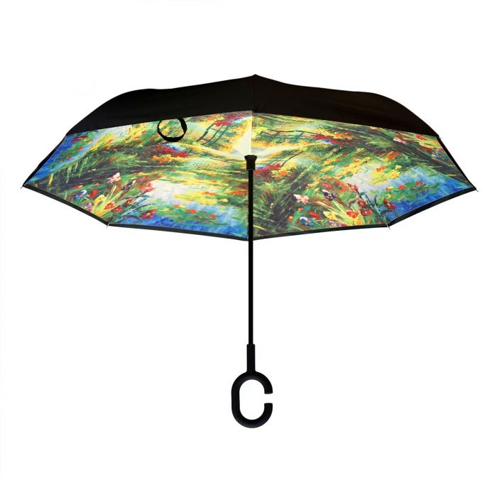 Topsy Turvy Designer Umbrellas - Drip Free Windproof - Lily Pond Oil Painting