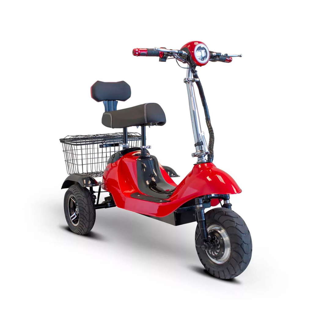 EWheels EW-19 Sporty Folding Electric 3 Wheeled Scooter with Rear Basket 15 MPH