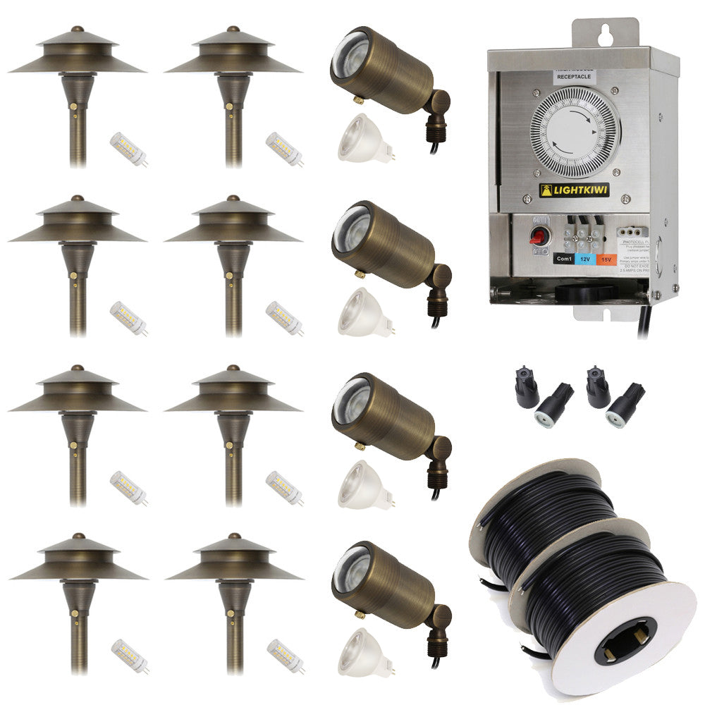 Low Voltage LED Landscape Lighting Kit - (4) Macro Spotlight (8) Path Light Kit