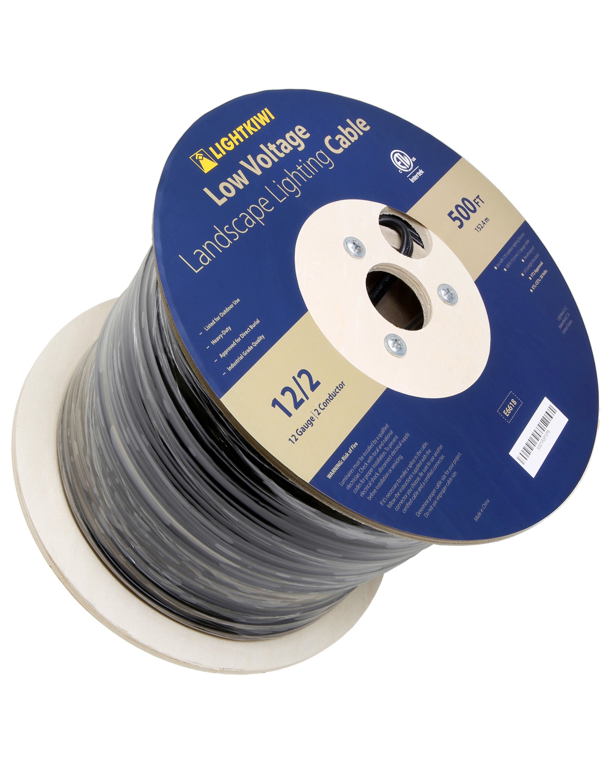 12AWG 2-Conductor Direct Burial Wire for Low Voltage Landscape Lighting, 500ft