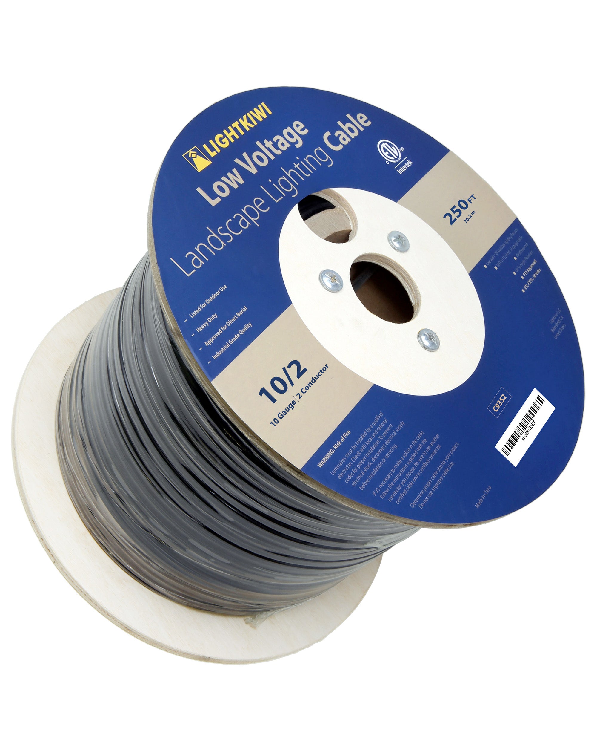 10AWG 2-Conductor Direct Burial Wire for Low Voltage Landscape Lighting, 250ft