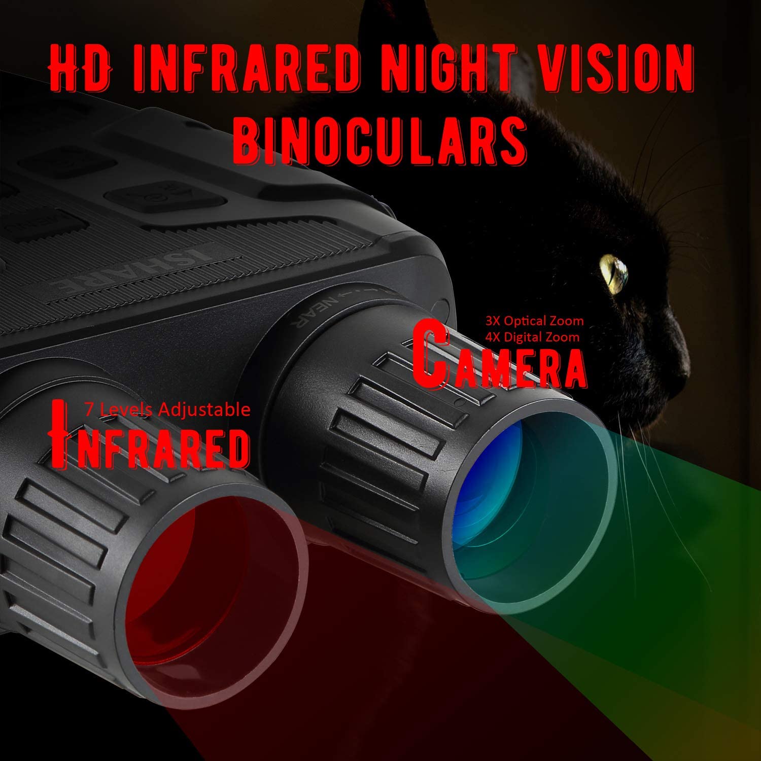 Digital Night Vision Binocular Goggles for Night Observstion, Surveillance and Spotting, Take Photo & 1080P Video from 300m in Darkness